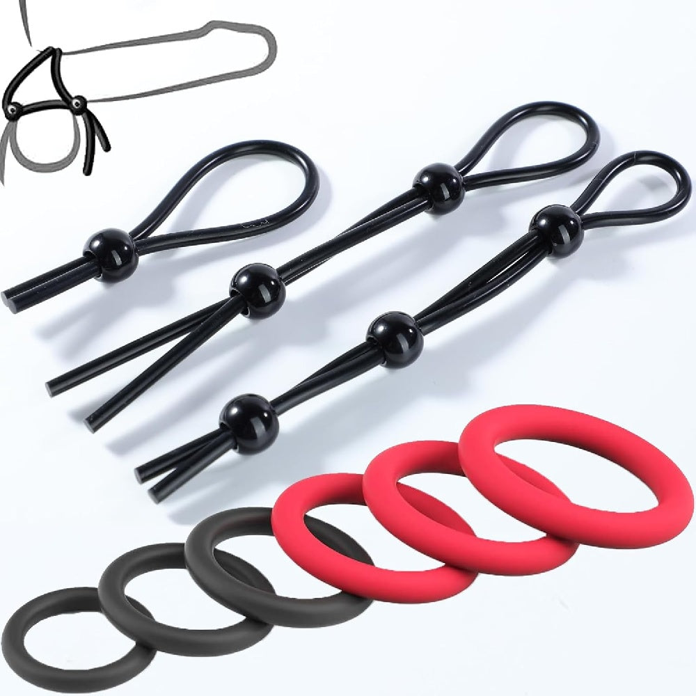 TOYBOY 9-Pack Black and Red Silicone Cock Rings Main image