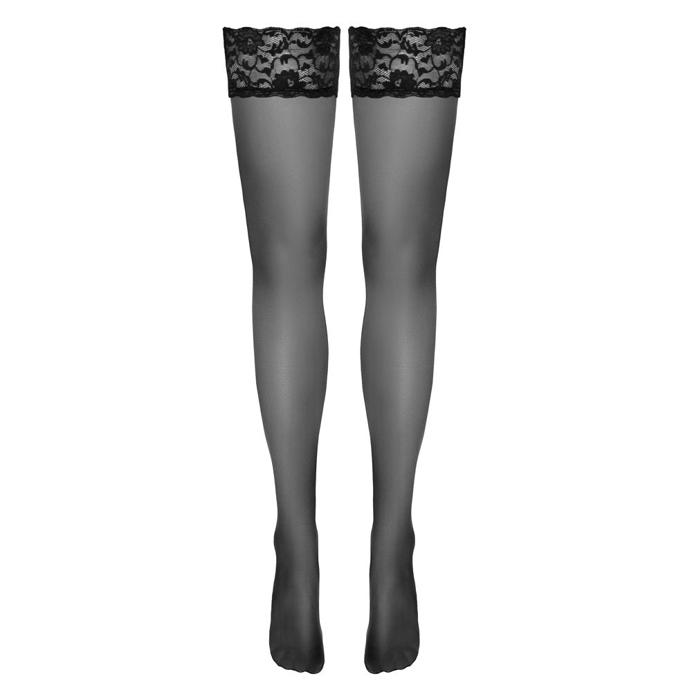 Hold-up Stockings with 9 cm wide lace top BLACK
