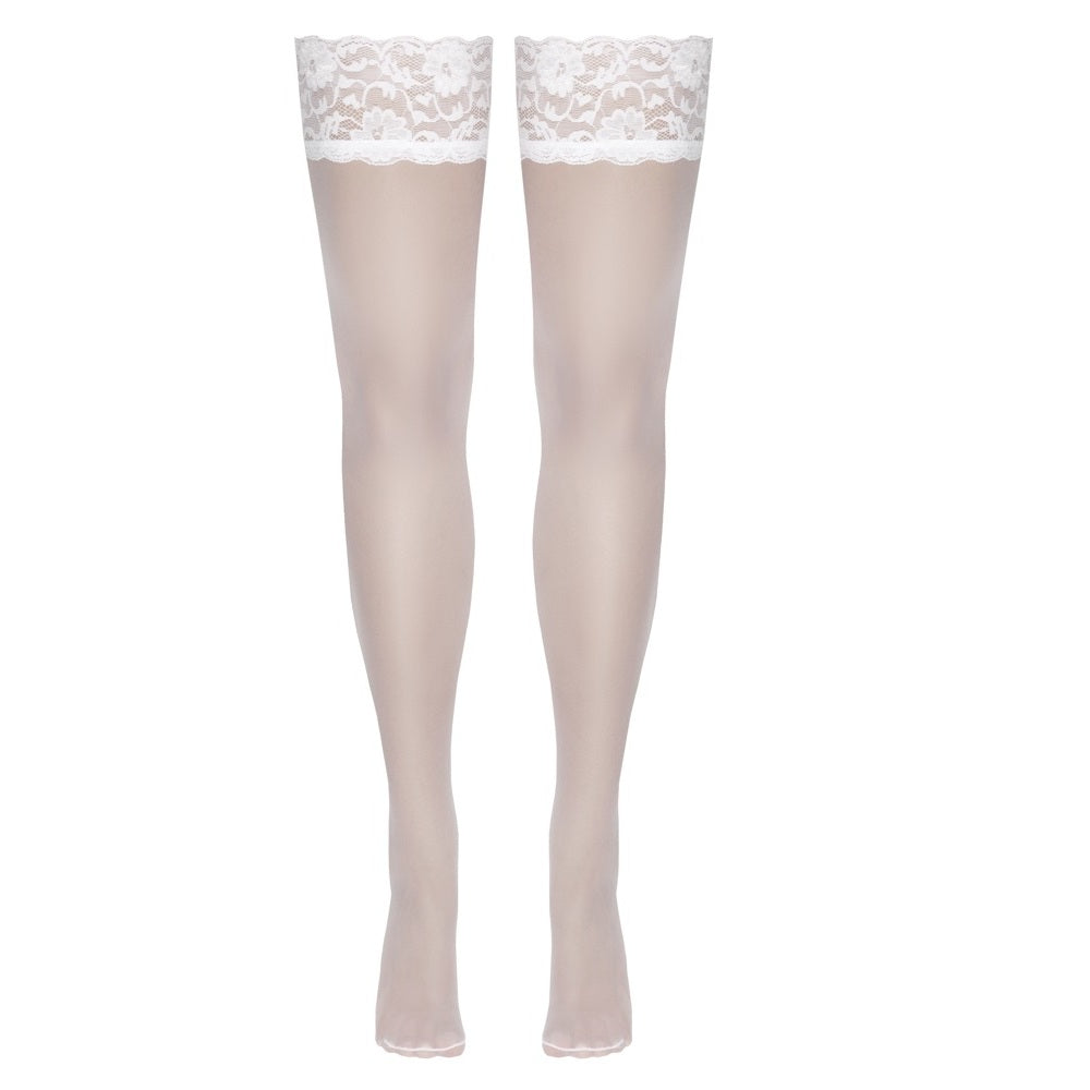 Hold-up Stockings with 9 cm wide lace top WHITE - image 4