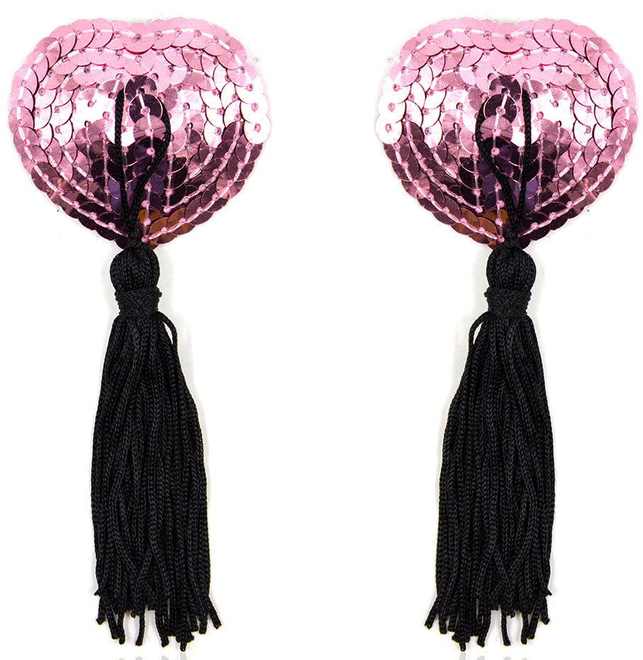 Naughty Toys Pink Heart Burlesque Sequin Nipple Black Tassels - image 3