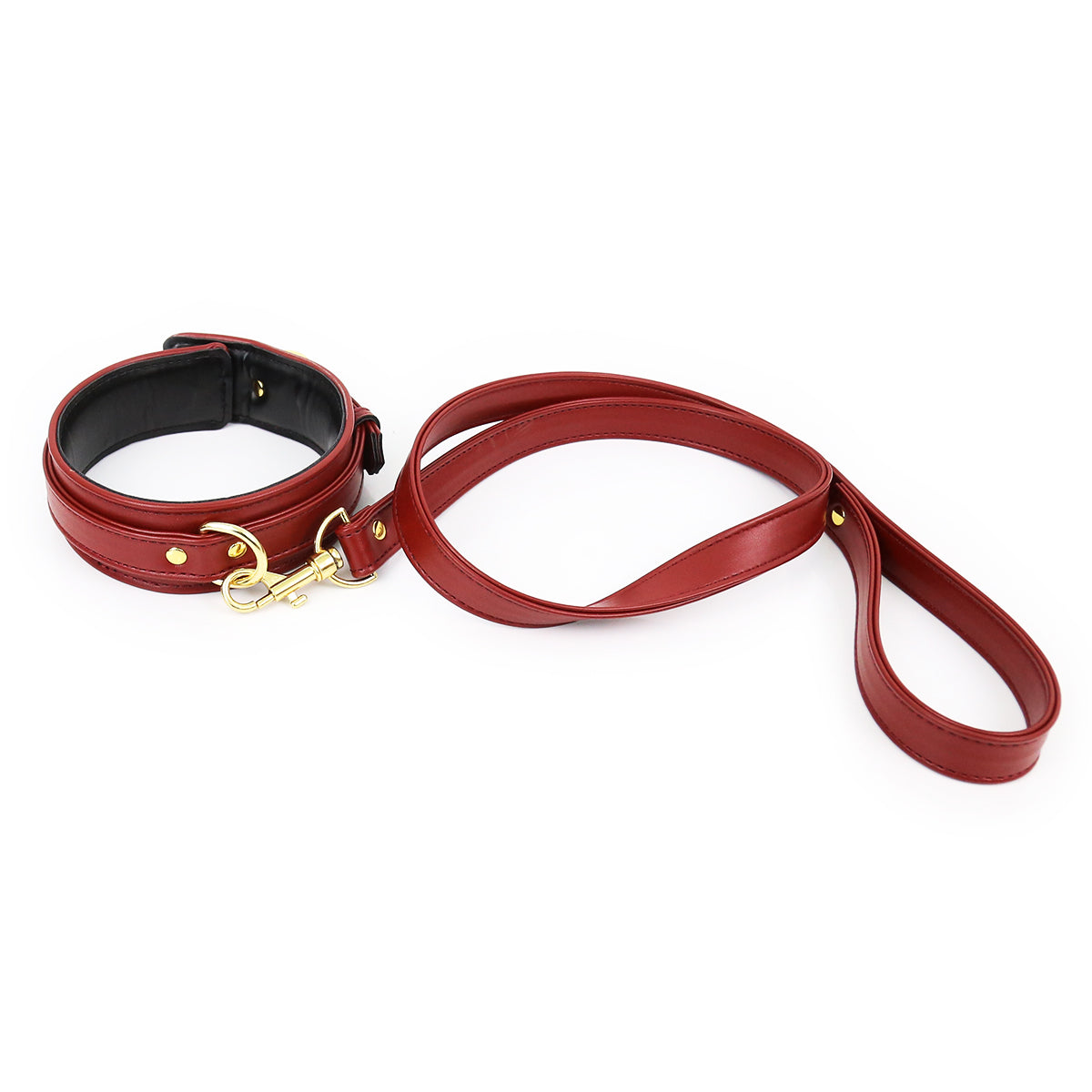 NAUGHTY TOYS fetish Wine RED leather collar with leash - image 6