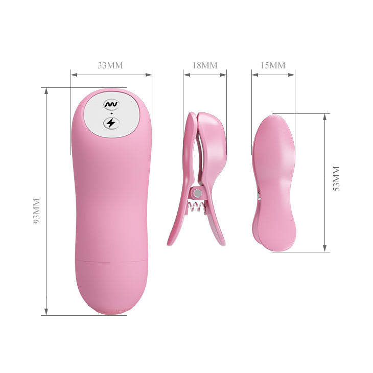 Pink Romantic Wave Vibrating nipple clamps with Electro stimulation