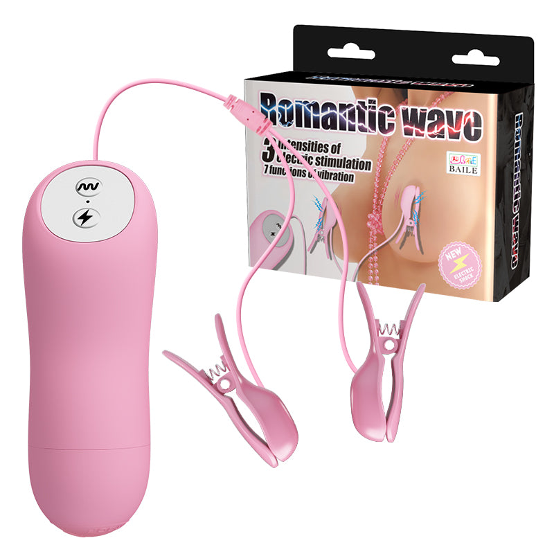 Pink Romantic Wave Vibrating nipple clamps with Electro stimulation Κύρια εικόνα προϊόντος