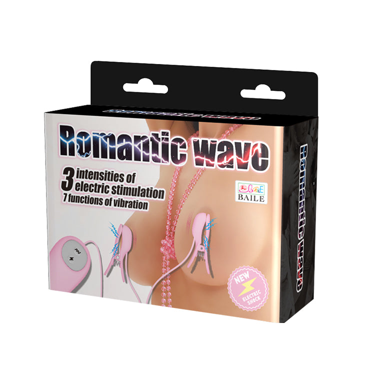 Pink Romantic Wave Vibrating nipple clamps with Electro stimulation