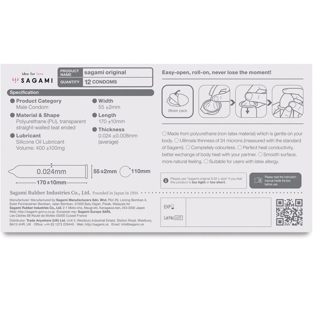 Sagami 0.02 Ultra thin latex-free Polyurethane condoms 12 pack