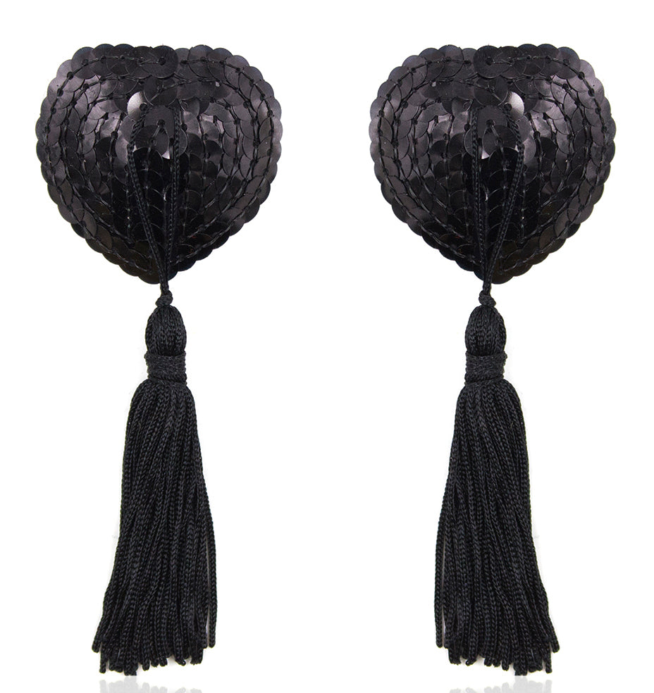 Black Heart Burlesque Sequin Nipple Black Tassels Κύρια εικόνα προϊόντος