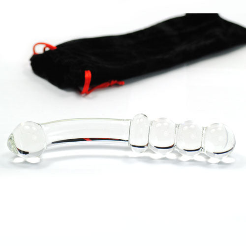 Crafted ribbed and beaded crystal clear glass Dildo 20 X Ø 2 cm