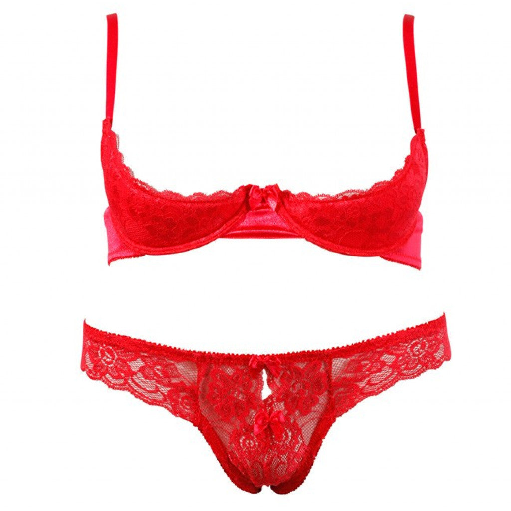 Erotic Satin Lace Red Bra Set Κύρια εικόνα προϊόντος