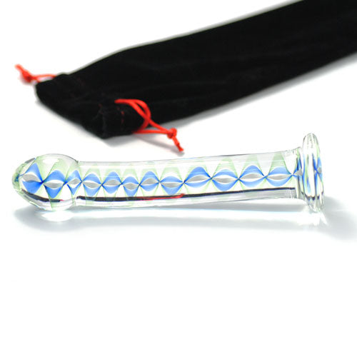 Glass Dildo with swirly blue design 17 x Ø 3 cm
