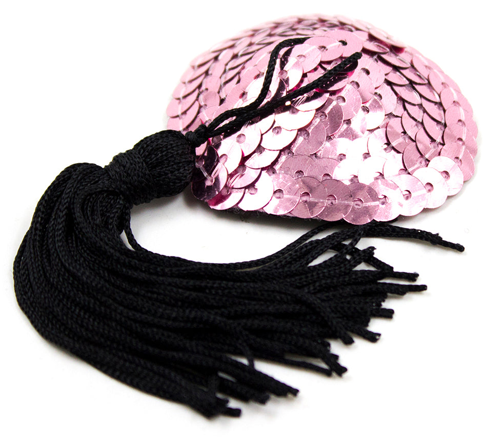 Naughty Toys Pink Heart Burlesque Sequin Nipple Black Tassels - image 2