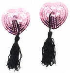 Naughty Toys Pink Heart Burlesque Sequin Nipple Black Tassels