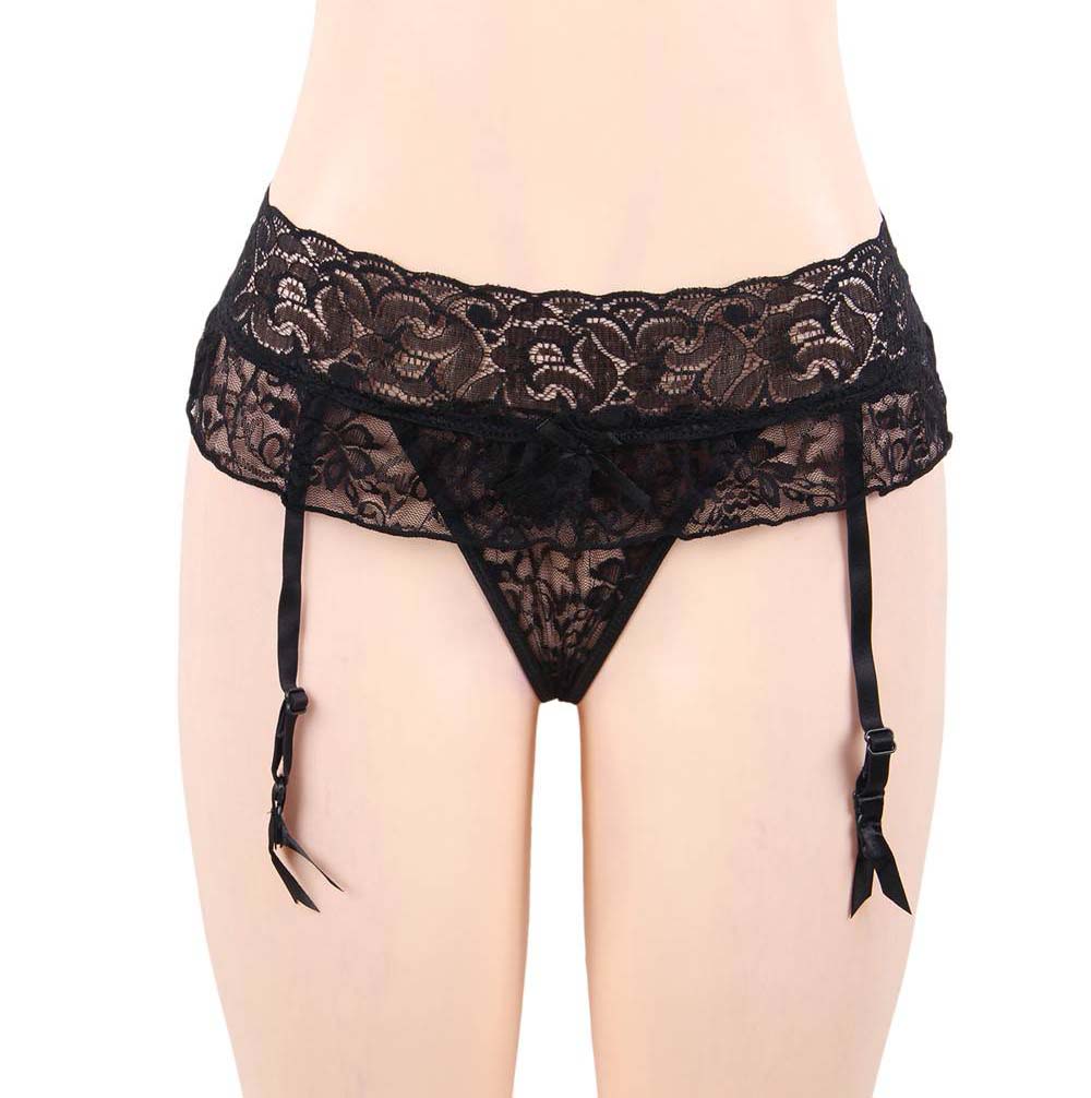 Plus Size Black Lace Garter with Crotchless String - image 5