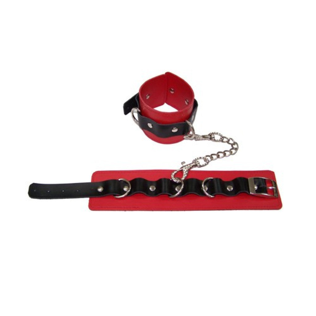 Red leather wrist restrains with chain Κύρια εικόνα προϊόντος