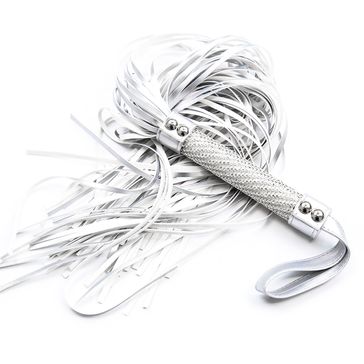 White Bdsm Bondage flogger with diamond Handle 55 cm - image 3